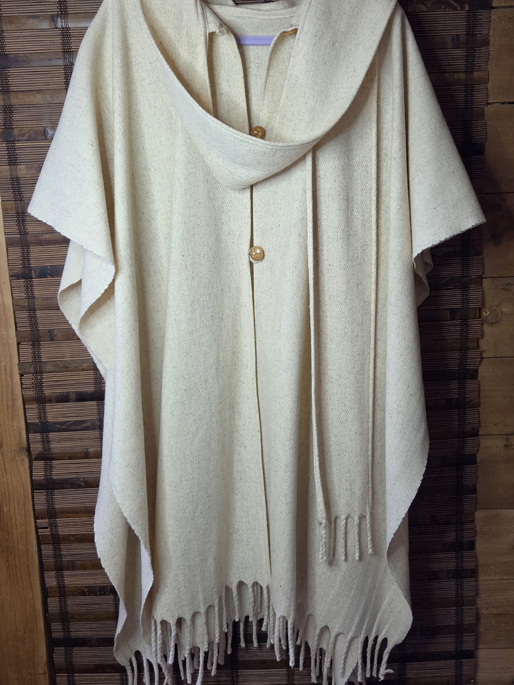 Beige Wool Fringe Bottom Cape with Scarf  (One Size)